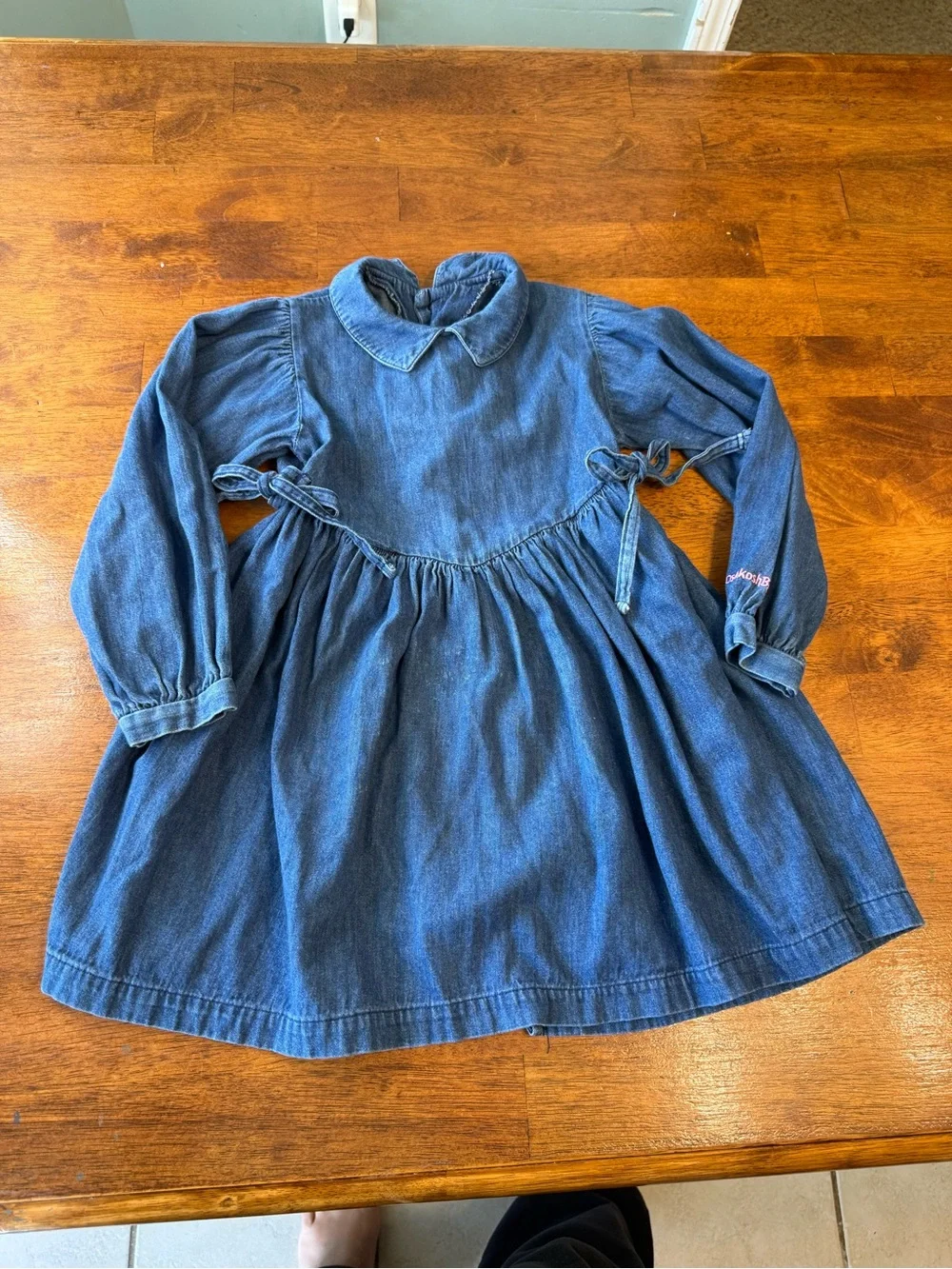 Vintage OshKosh B'gosh Long Sleeve Denim Dress with Side Ties Sz 6 made in USA